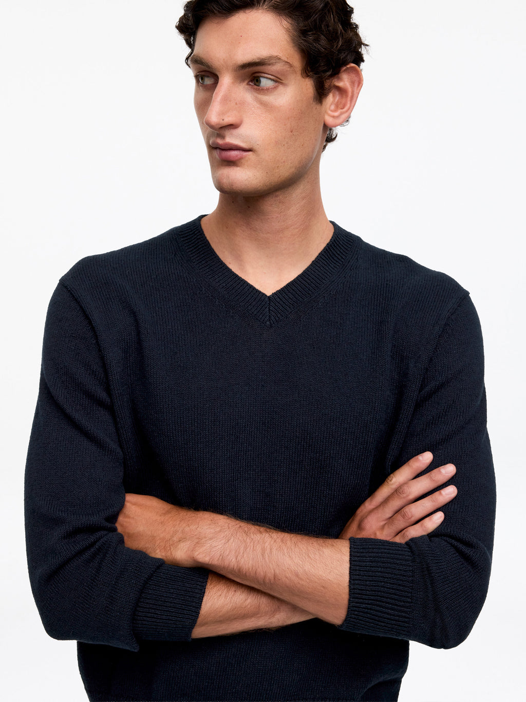 Linen Cotton V-Neck Jumper - Blue - Image 4