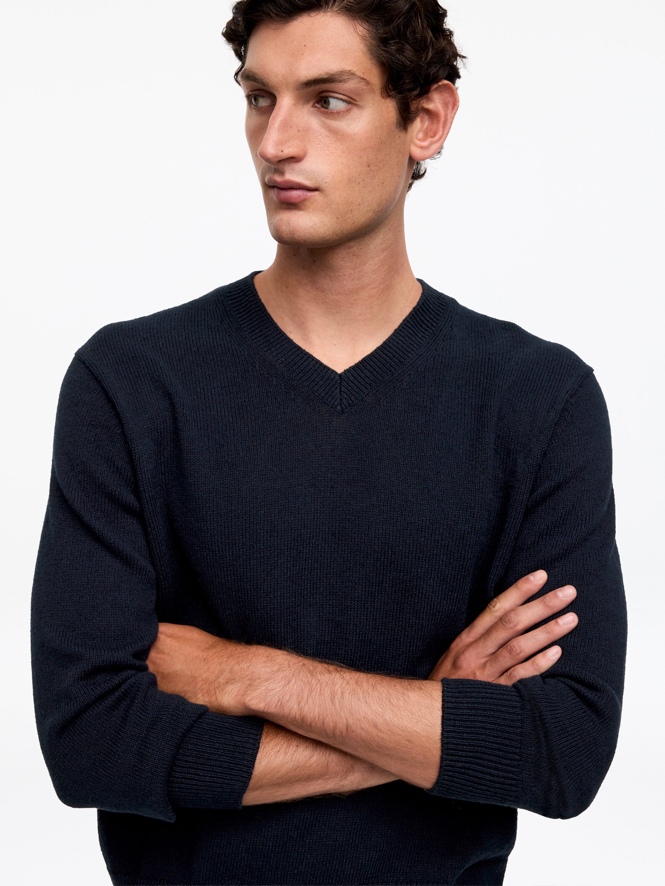 Linen Cotton V-Neck Jumper - Blue - Image 4