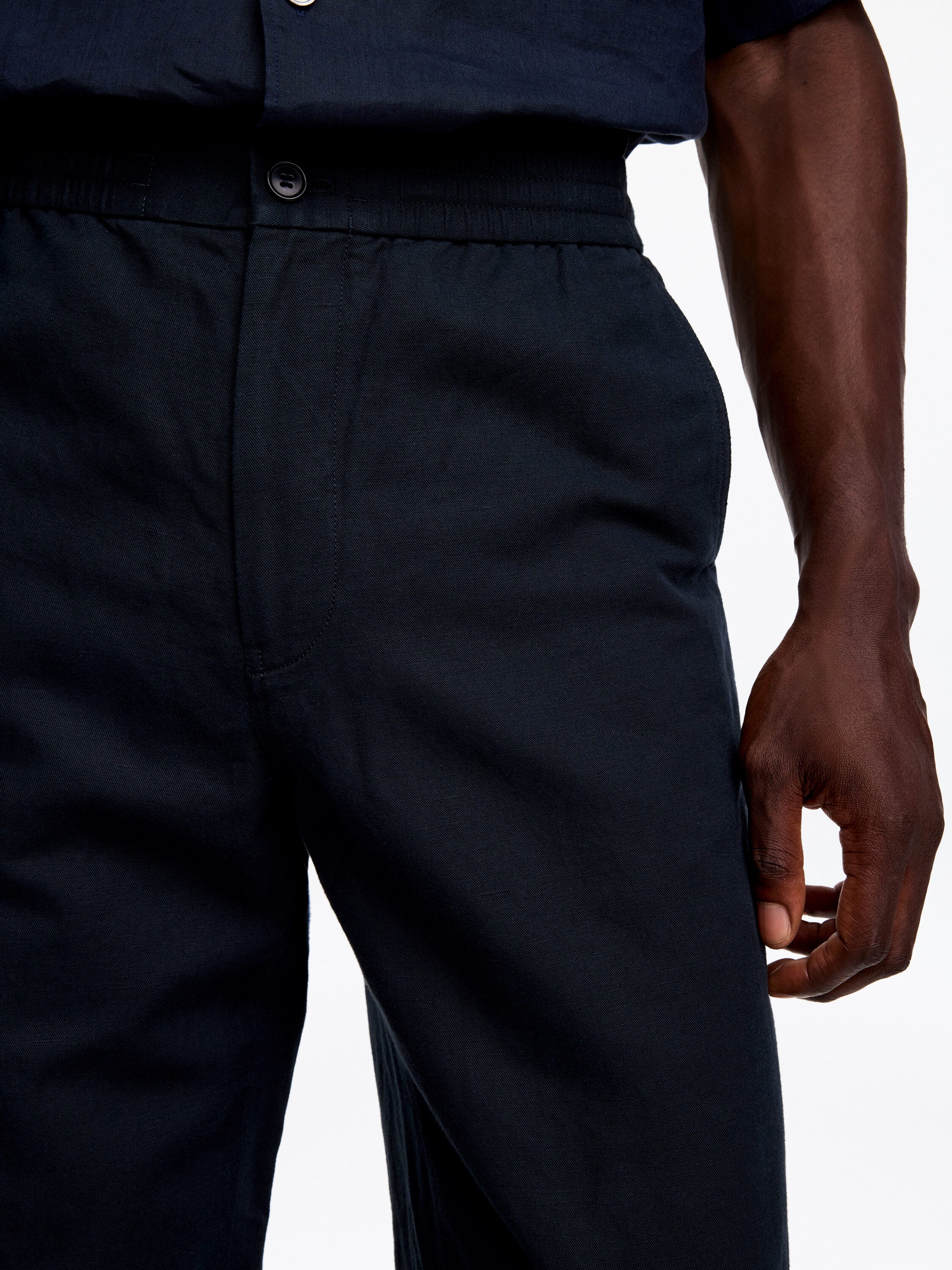 Linen Blend Trousers - Blue - Image 4