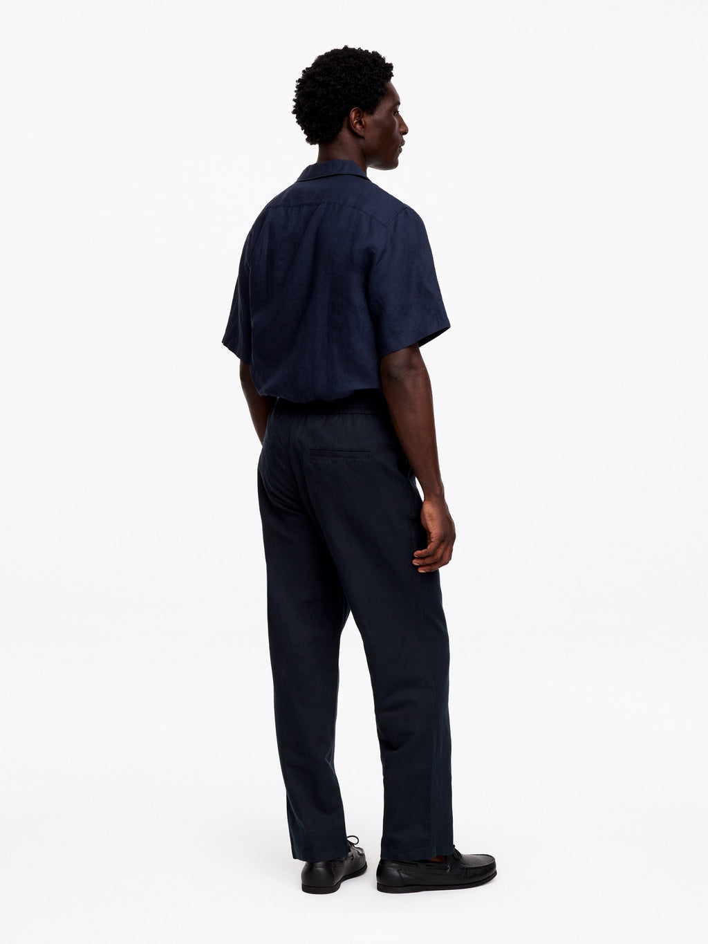 Linen Blend Trousers - Blue - Image 3