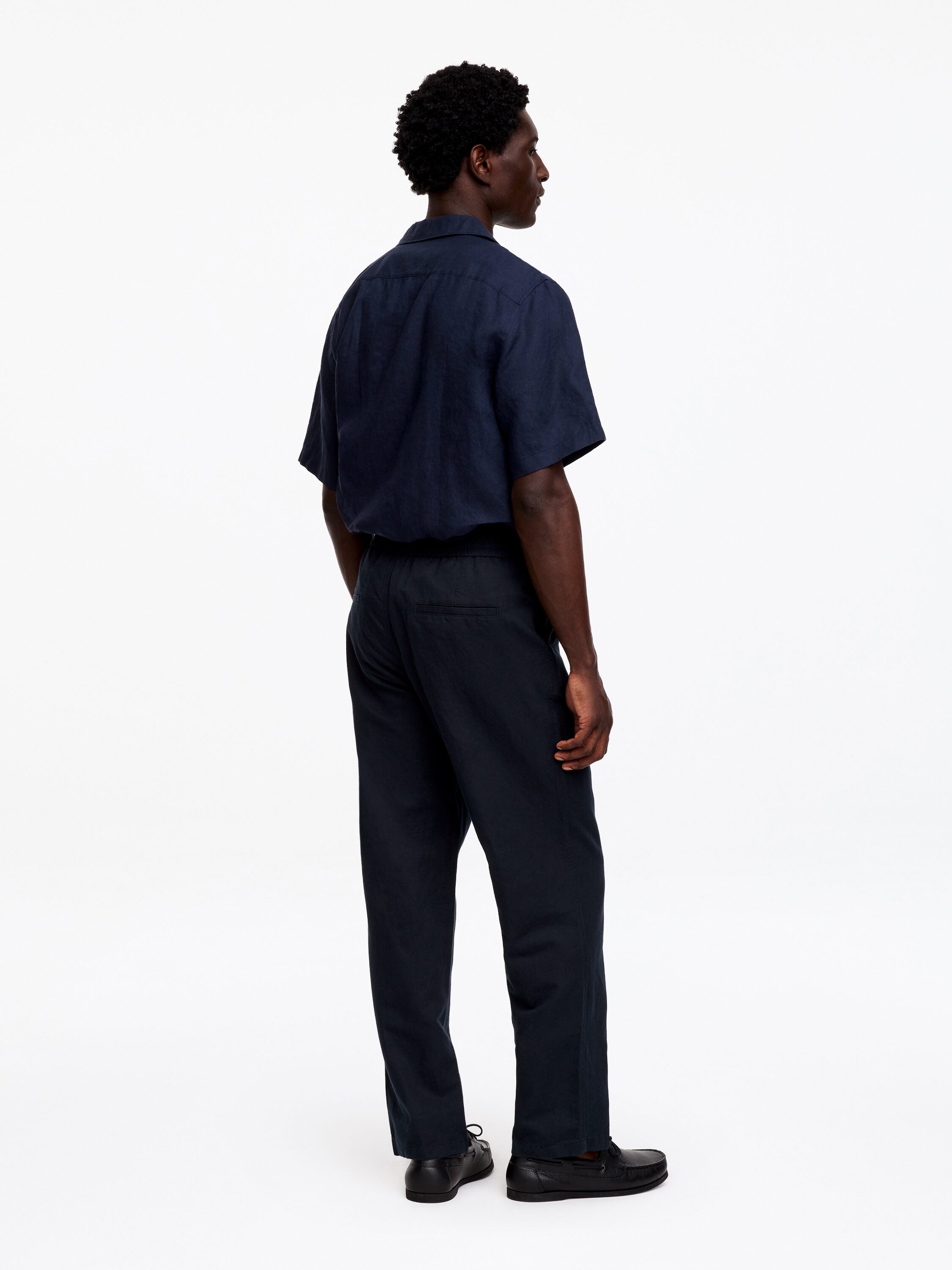 Linen Blend Trousers - Blue - Image 3
