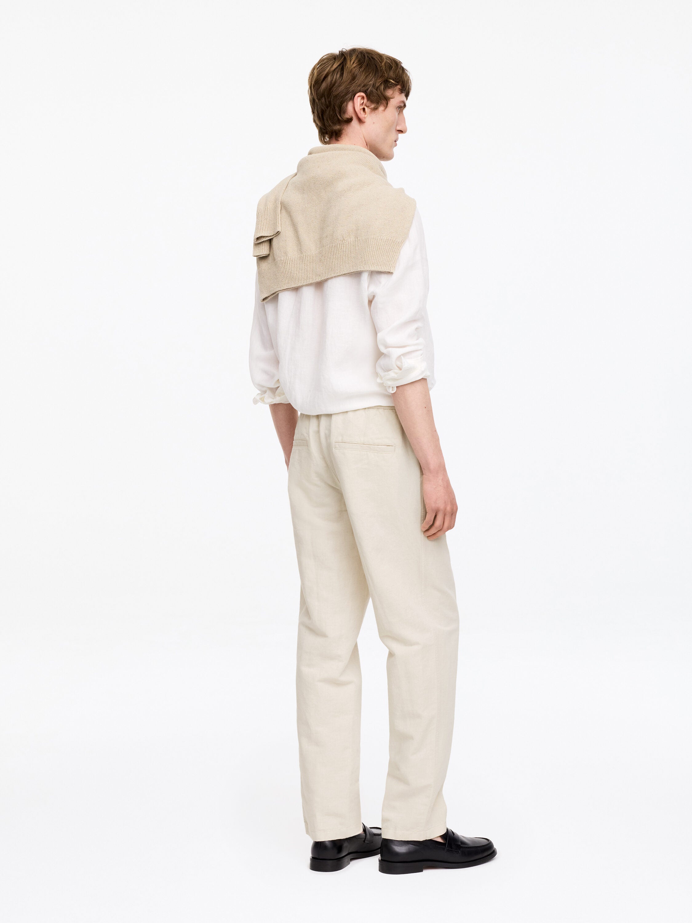 Linen Blend Trousers - Beige - Image 4