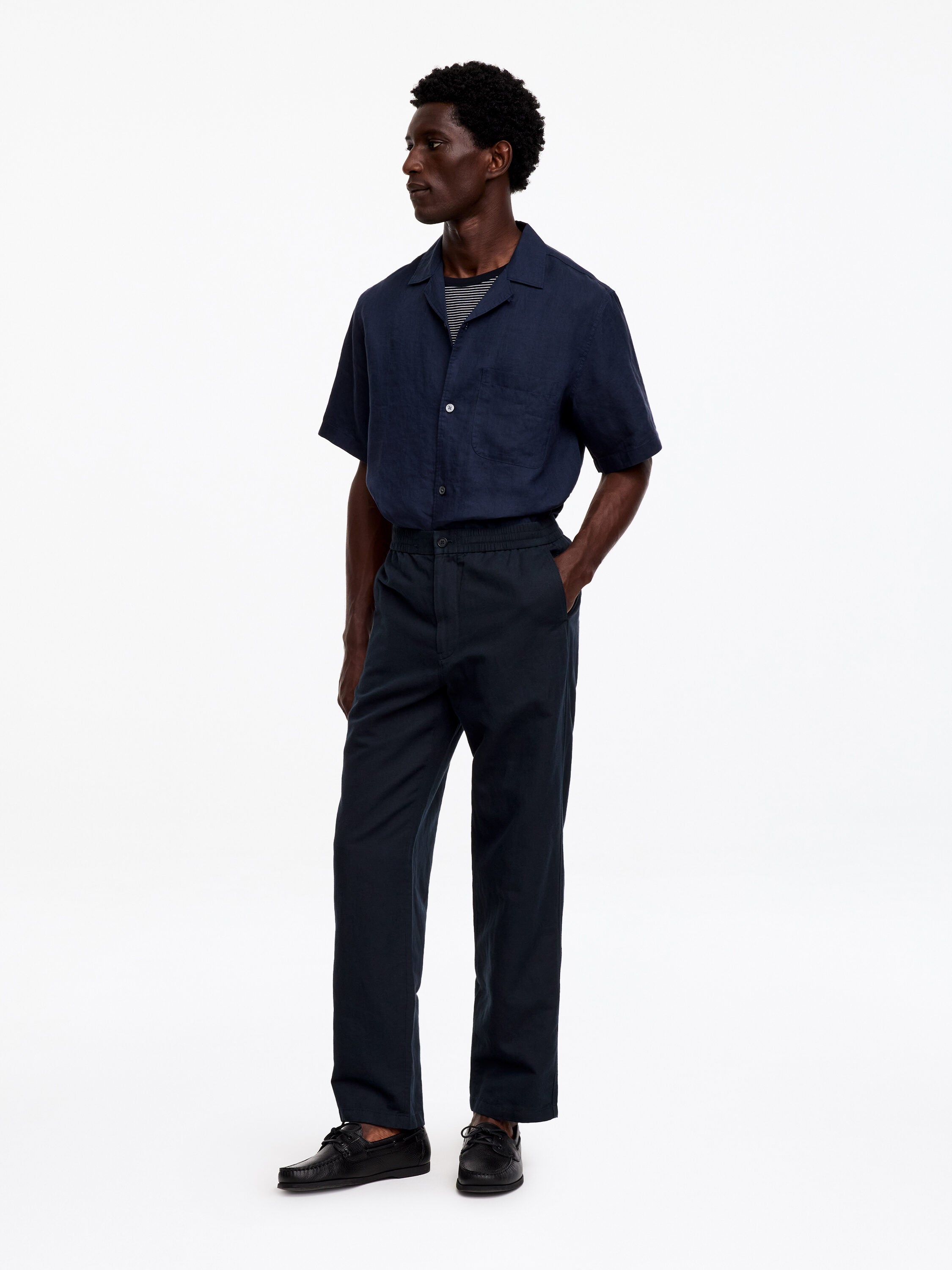Linen Blend Trousers - Blue - Image 2