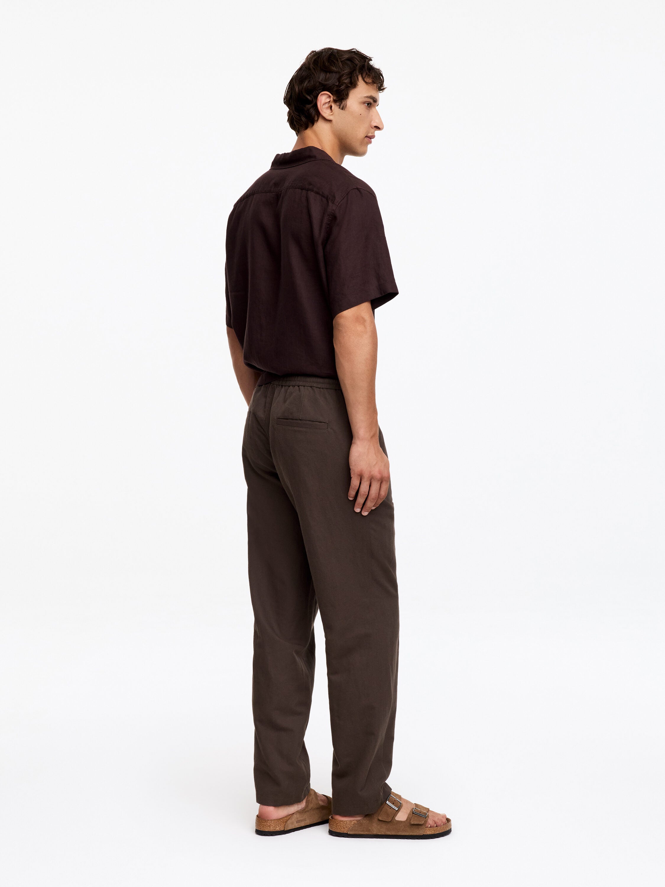 Linen Blend Trousers - Brown - Image 3