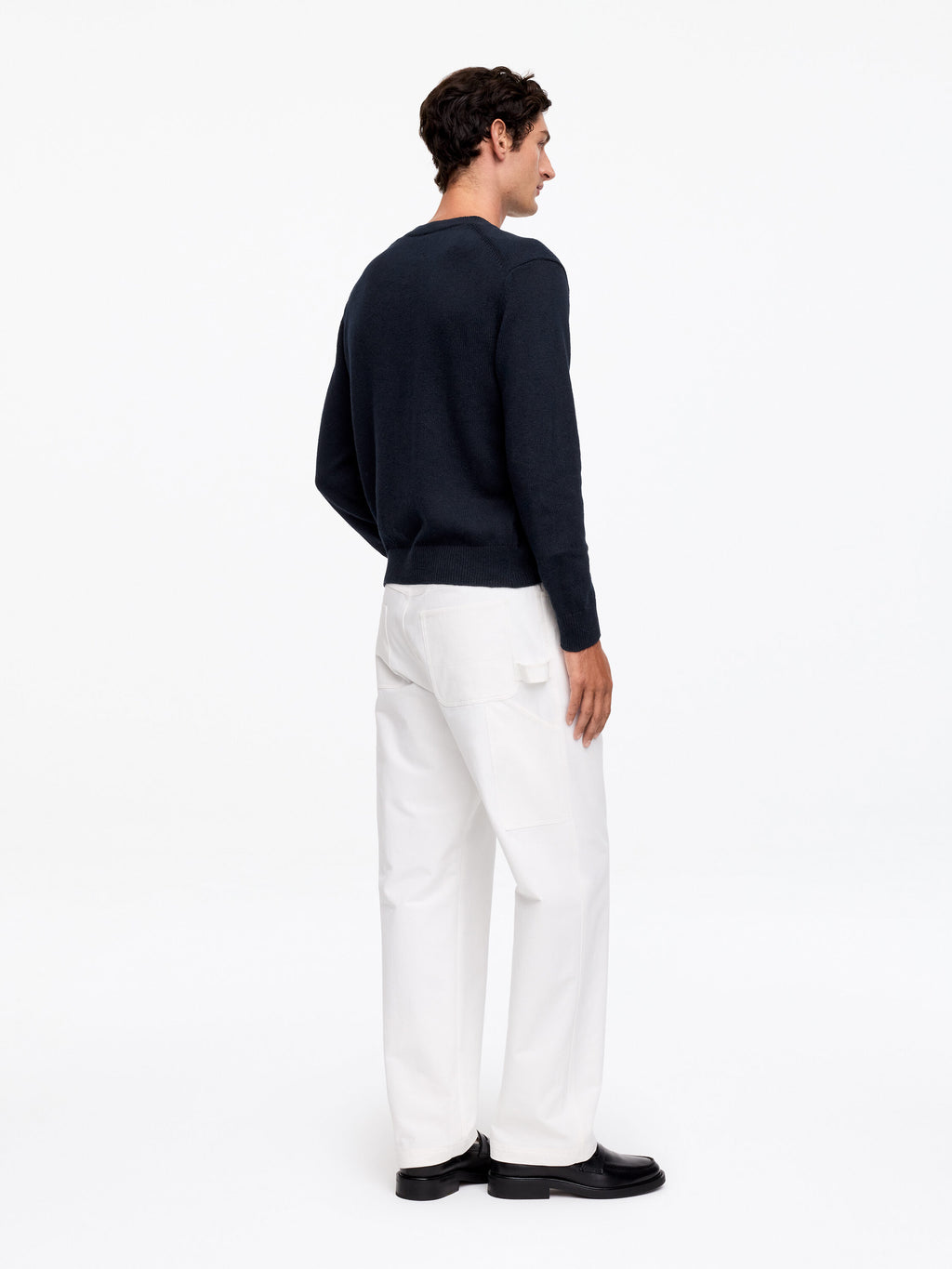 Linen Cotton V-Neck Jumper - Blue - Image 3
