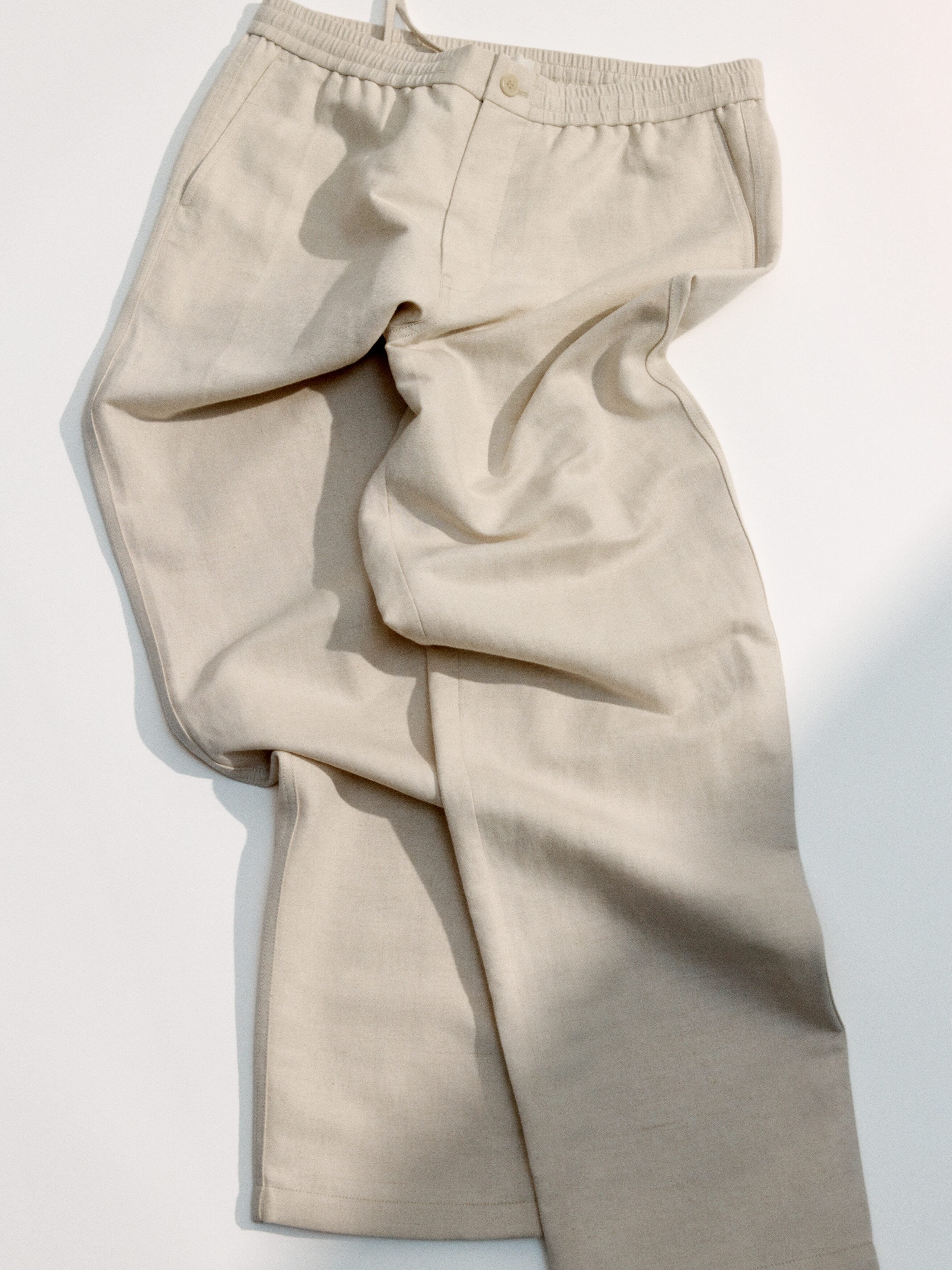 Linen Blend Trousers - Beige - Image 12
