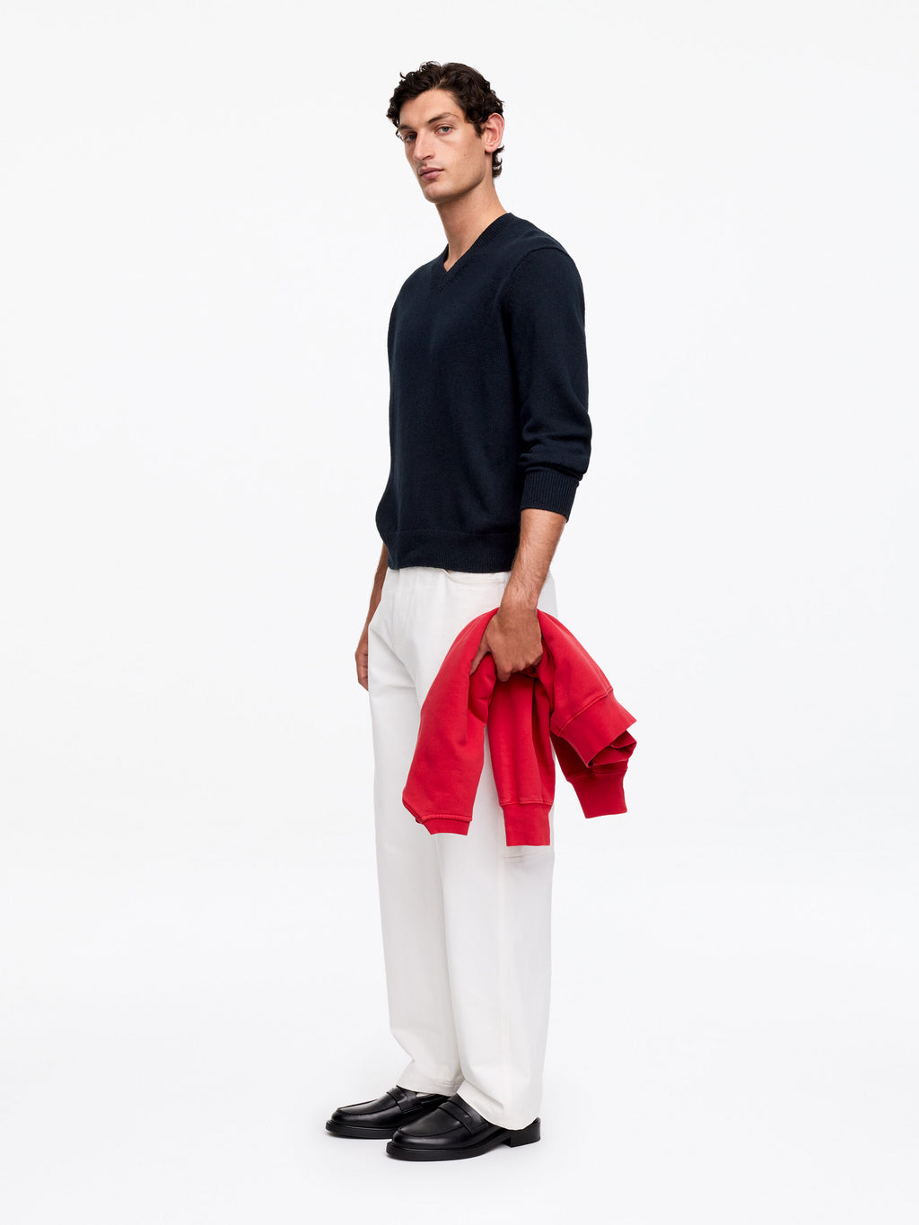 Linen Cotton V-Neck Jumper - Blue - Image 2
