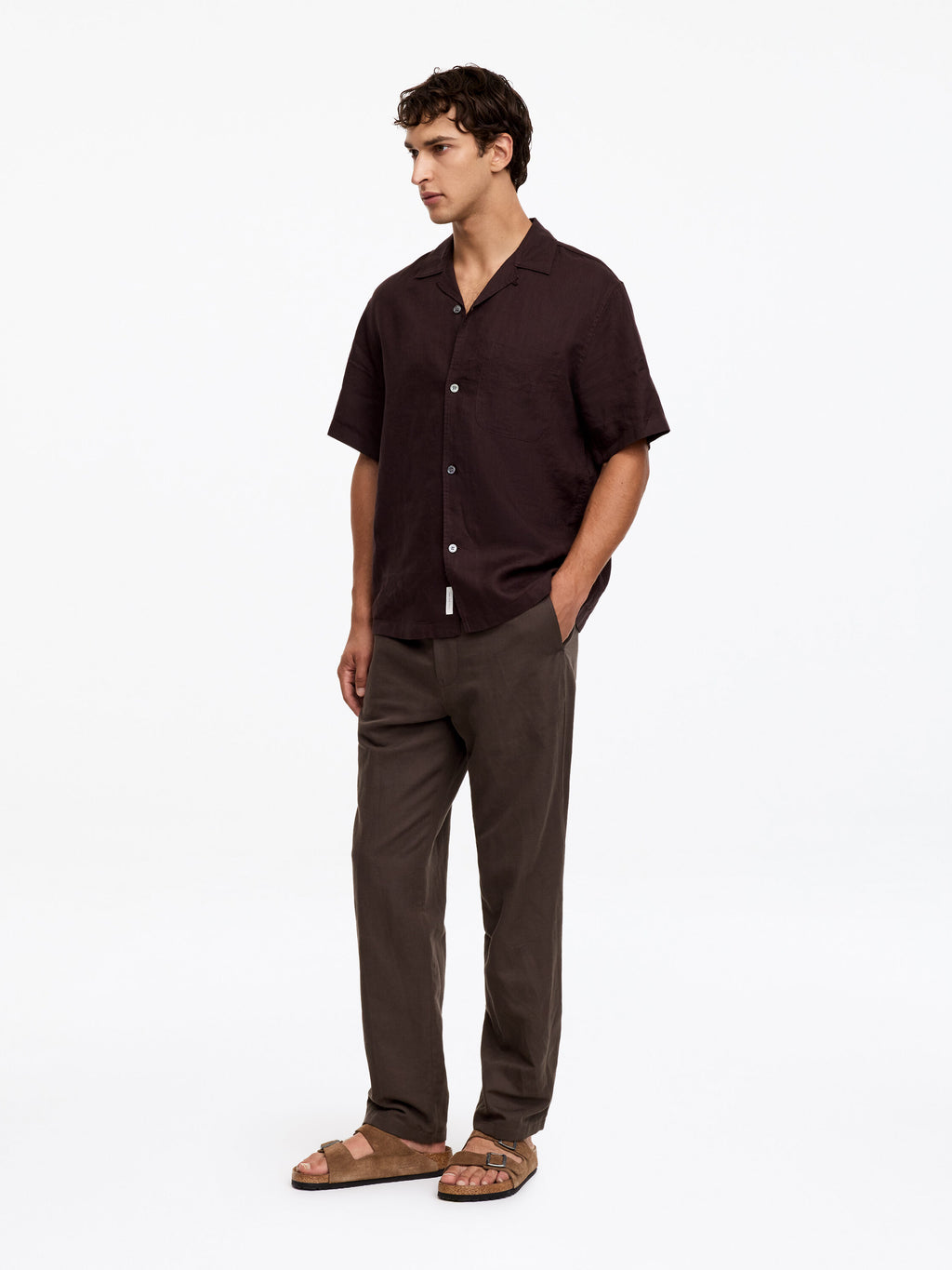 Linen Blend Trousers - Brown - Image 2