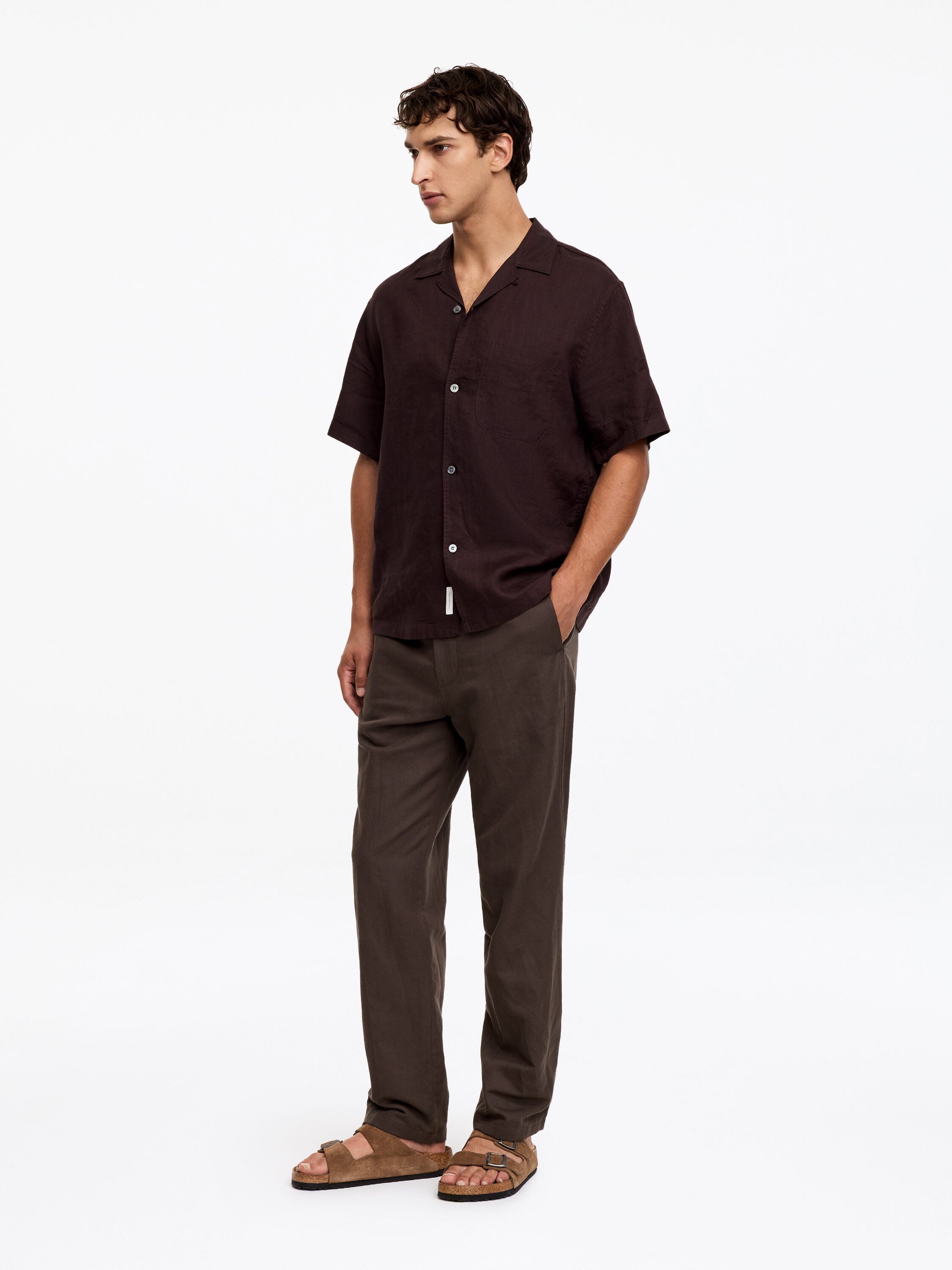 Linen Blend Trousers - Brown - Image 2